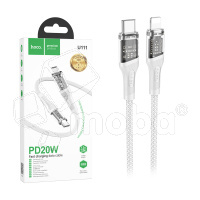 Кабель Type-C - Lightning Hoco U111 (3A, PD, оплетка нейлон, 1,2 м) Серый