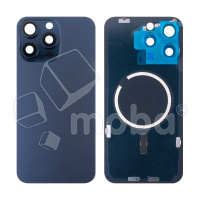 Задняя крышка для iPhone 15 Pro Max (A3106) в сборе со стеклом камеры Синий (стекло, монолит, MagSafe, логотип) - Премиум
