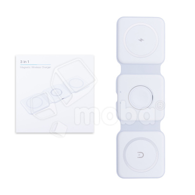 Беспроводное зарядное устройство 3 в 1 (для смартфона + гарнитуры + iWatch, MagSafe) Белый