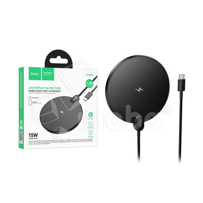 Беспроводное зарядное устройство Hoco CW62 (15W, быстрая зарядка, дисплей) Черный