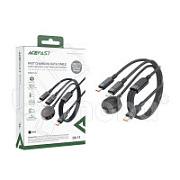 Кабель Type-C - 3 в 1 (Type-C + Type-C + Беспроводная зарядка 15W) Acefast C6-11 (3A, 100W, оплетка нейлон, 1,2 м) Черный